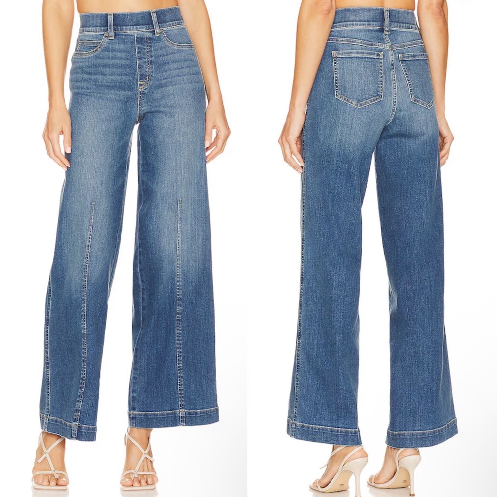 SPANX Seamed Front Wide Leg Jeans Large high rise pull-on tummy control stretch